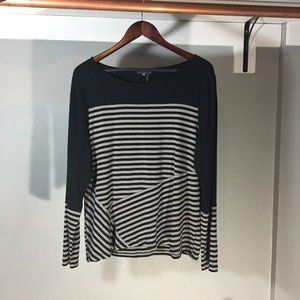 Striped and blocked long sleeve knit top